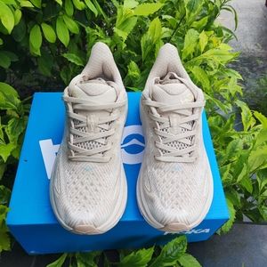 Hoka Clifton 9 Eggnog Beige Ivory Women Road Running Sports Shoes